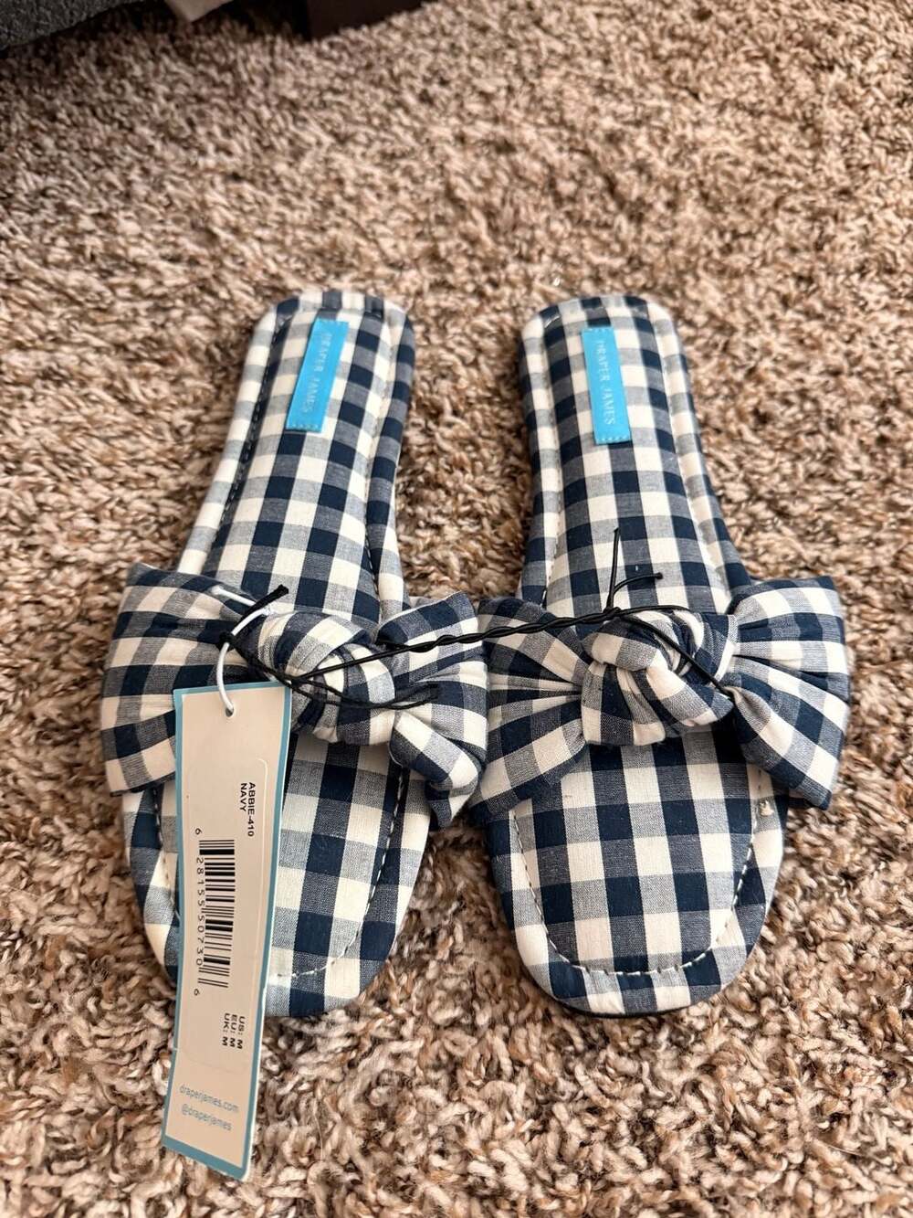 Draper James Abbie Gingham Bow Slide Slippers Navy Size M